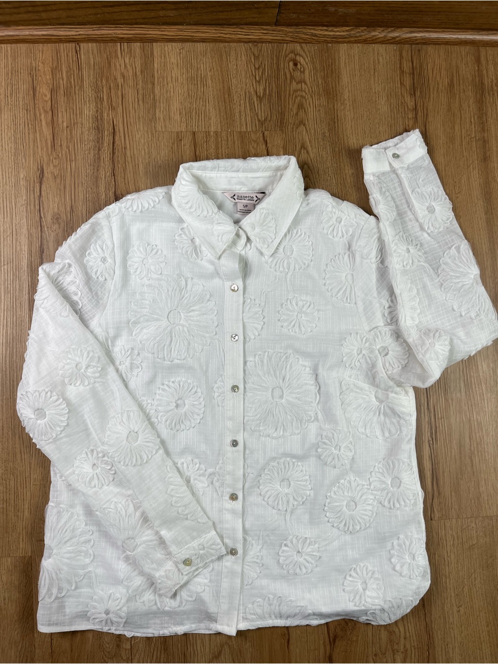 Nanette Lepore White 3D Floral Appliqué Fully Lined Blouse S/P